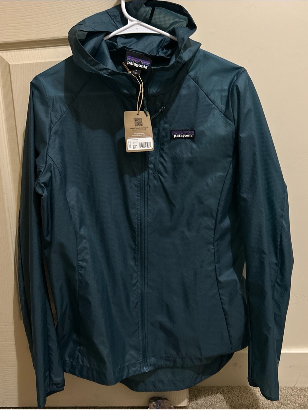 Patagonia Houdini Full Zip Hooded Jacket Womens Medium Wetland Blue NWT